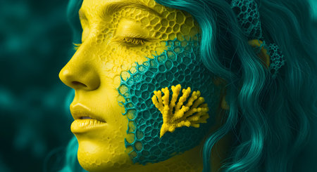 Bosnia and Herzegovina flag on face of young woman. Coronavirus pandemic conceptの素材