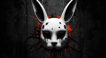 Rabbit mask on grunge background. Halloween illustration. 3D renderingの素材