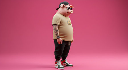 Fat man in sportswear and sunglasses. 3d illustration.の素材