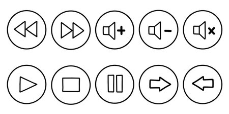 Hand drawn media player icons set vector. Minimalist circle multimedia icon collectionのイラスト素材