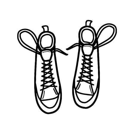 Classic high top sneakers top view line art hand drawnのイラスト素材