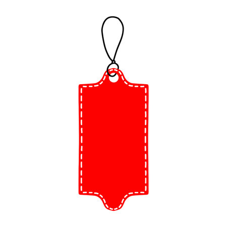 Blank red rectangle price tag with stitching vector illustration on white backgroundのイラスト素材