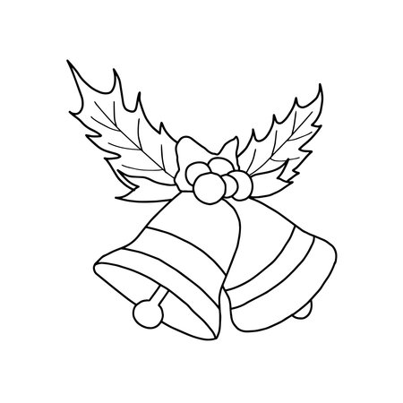 Christmas bells and holly line art. Hand drawn sketch of holiday jingle bells vector illustrationのイラスト素材