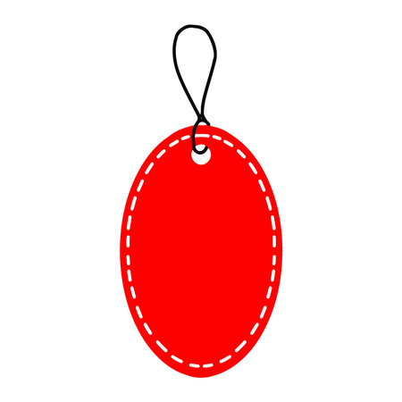 Blank vertical oval price tag with stitching vector illustration isolated on white backgroundのイラスト素材