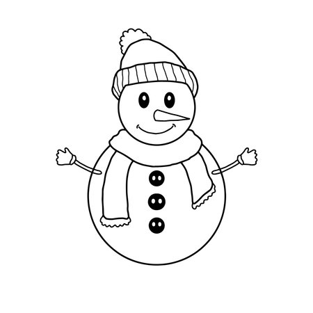 Cute snowman outline for coloring page illustrationのイラスト素材