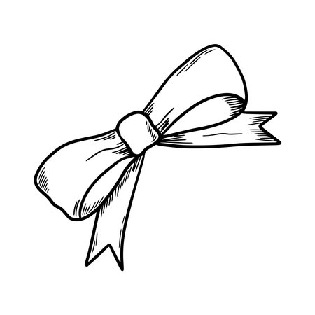 Hand drawn classic symmetry ribbon bow vector. Elegant gift ribbon sketch outline style. Decorative vector illustration symbolizing celebration, gift, and festivityのイラスト素材