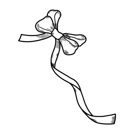 Hand drawn vintage bow with long tails. Elegant gift ribbon sketch outline style. Decorative vector illustration symbolizing celebration, gift, and festivityのイラスト素材
