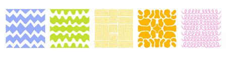 Set of colorful hand drawn geometric pattern swatches making it perfect for backgrounds, textiles,...
