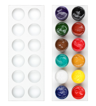 Gouache colour set isolated on whiteの写真素材