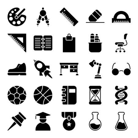 school and education icon or  illustration, solid black color style.のイラスト素材