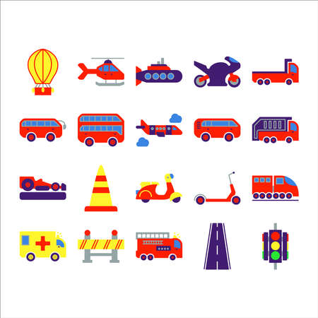 icons set transportation full color flat styles.のイラスト素材