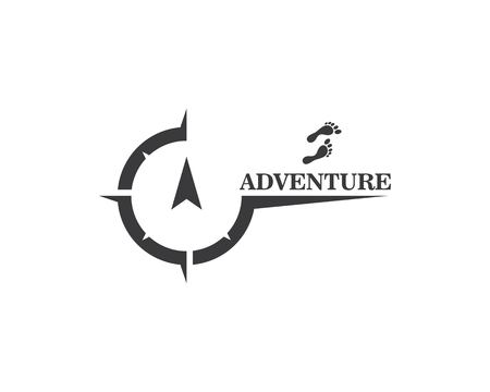 adventure font with compass and foot icon Logo Template Vectorのイラスト素材