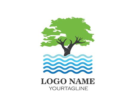 tree and water symbol and icon of go green eco nature vectorのイラスト素材