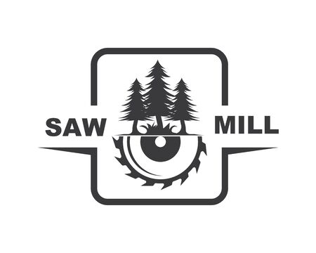 saw and pines tree  logo icon vector of saw mill wooden designのイラスト素材