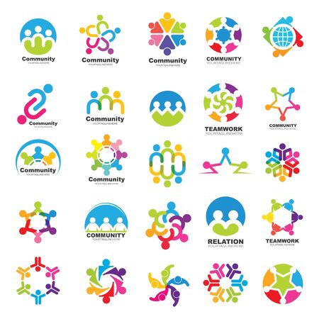 25 set icon and logo of Community, network and social  design vector  templateのイラスト素材