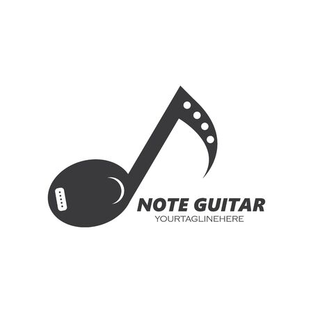 guitar note music concept  icon logo vector illustration design templateのイラスト素材