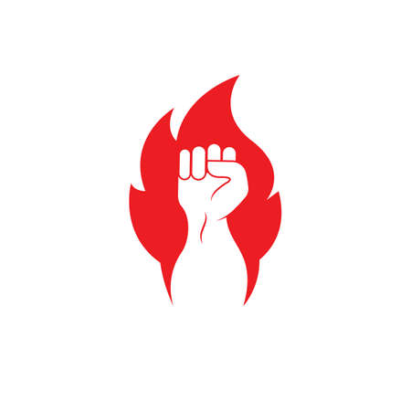 strong hand with hot fire vector illustration designのイラスト素材