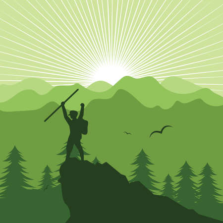 landscape mountain with people hiking vector illustration templateのイラスト素材