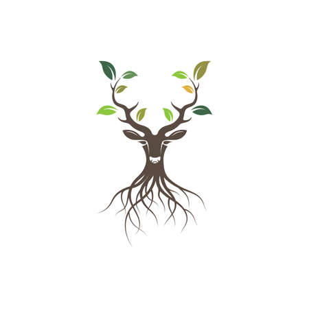 Deer head tree with leaf  concept design icon vector illustration  ilustration icon vector design templateのイラスト素材