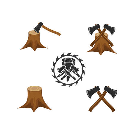 axe with tree wood stump  icon vector illustration design template webのイラスト素材