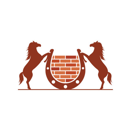 standing horse with horse shoe wall brick  icon vector illustration design templateのイラスト素材