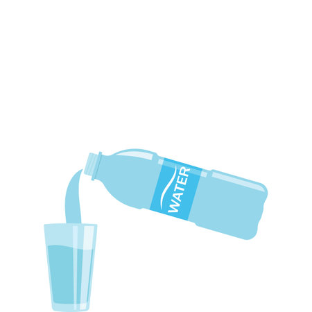 pouring bottled mineral water into a glass vector illustration design template webのイラスト素材