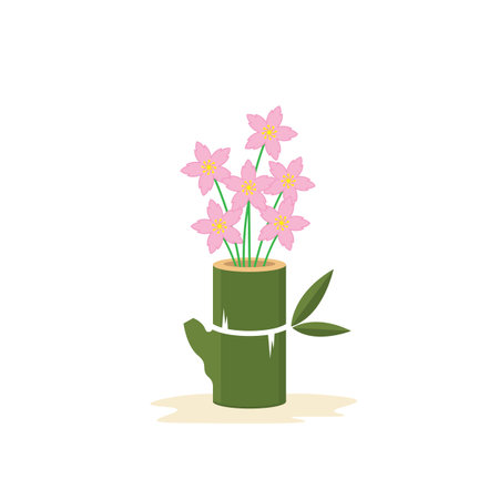 sakura flowers in bamboo vase icon vector element design template webのイラスト素材
