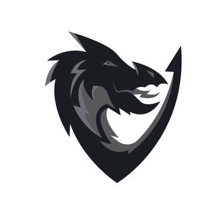 dragon head shield concept design vector illustration templateのイラスト素材