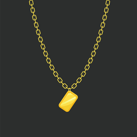 gold necklace vector element design,with fine gold in square shape, hanging with a gold chainのイラスト素材