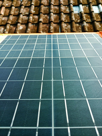 Portable solar panels on tile roofs to generate electrical energyの写真素材