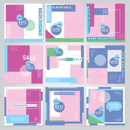 Set of Editable minimal square banner template. Post social media template. Modern promotion square web banner for social mediaのイラスト素材