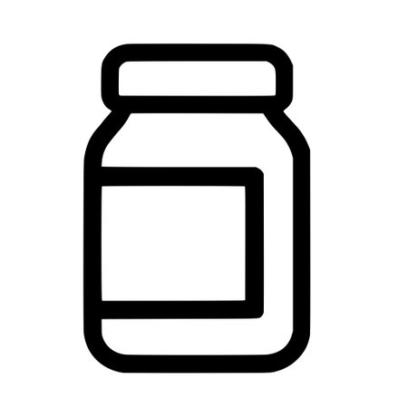 A clean and simple line art illustration of a jar or bottle with a rectangular label space. This minimalist vector icon is isolated on a white background, perfect for various design applications.のイラスト素材