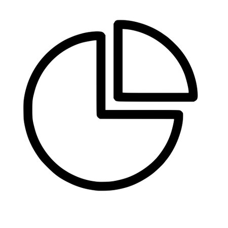 A minimalist pie chart graphic isolated on a white background. This symbol represents data, statistics, analytics, reports, and business presentations.のイラスト素材
