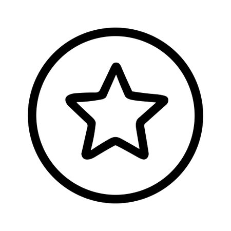 A simple and clean vector icon featuring a five pointed star within a circular border. This symbol represents favorites, ratings, quality, or achievement.のイラスト素材
