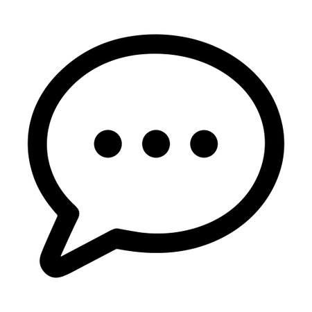 A minimalist line art icon of a round speech bubble with an ellipsis, symbolizing communication,...