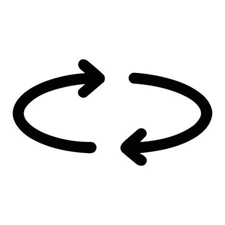 A minimalist black and white doodle icon featuring two curved arrows in a circular motion. This...