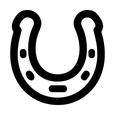 A minimalist black and white line art icon of a horseshoe. This simple graphic represents good luck, fortune, and equestrian themes, isolated on a white background.のイラスト素材