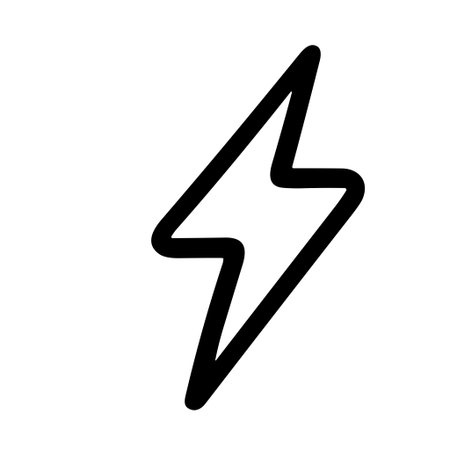 A minimalist hand drawn thunderbolt symbol. This icon represents concepts like electricity, power,...