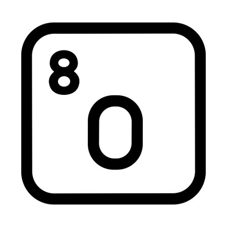 A simple black and white line icon representing Oxygen (O), the chemical element with atomic number 8, as depicted on the periodic table. Isolated vector graphic for science and education.のイラスト素材