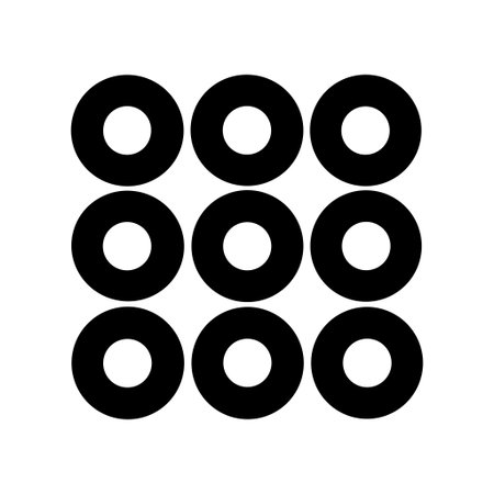 Vector illustration of a geometric pattern. Nine black circles with holes, forming a square shape....