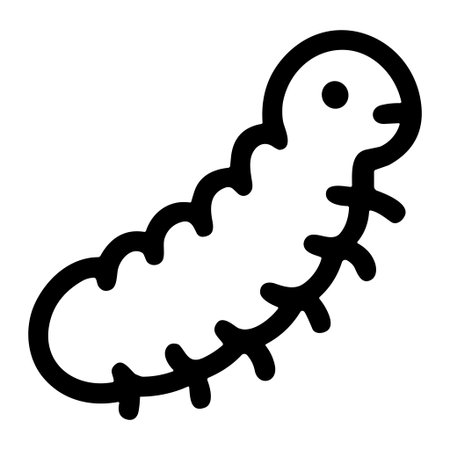 A minimalist black outline icon depicting a friendly  or larva. The simple line drawing shows its...