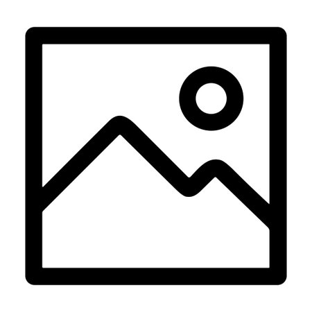 A minimalist picture or image placeholder icon. Features a simple landscape with mountains and a...