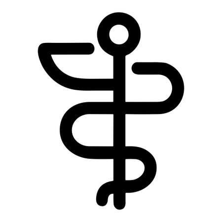 A simple black line art icon of the Rod of Asclepius, a symbol of medicine and healing featuring a...