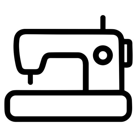 A minimalist black outline icon of a sewing machine. This simple vector graphic is perfect for topics related to tailoring, fashion, crafts, and dressmaking.のイラスト素材