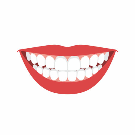 Vector illustration of a beautiful wide smile with healthy, straight, and white teeth. Dental care...