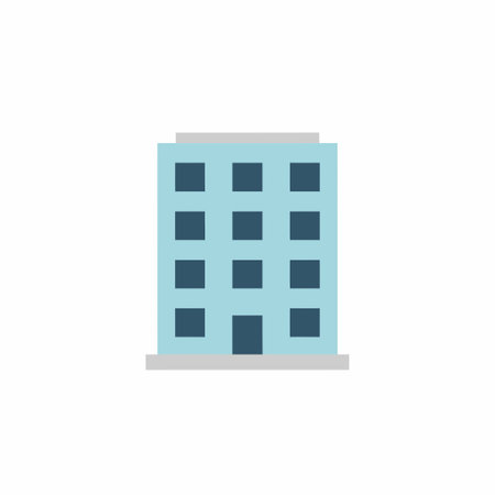 A minimalist illustration of a multi-story building with square , isolated on a white background. This flat design graphic represents architecture, real estate, or corporate structures.のイラスト素材