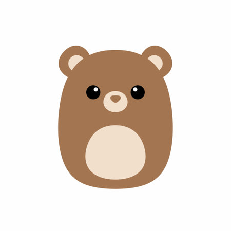 An adorable and simple vector illustration of a kawaii brown bear. The character has a round,...