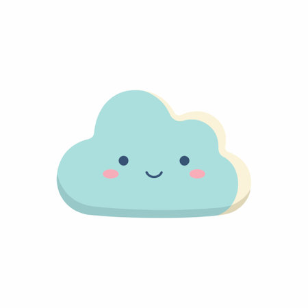 A charming and happy cartoon cloud illustration. This cute weather character is light blue with a...