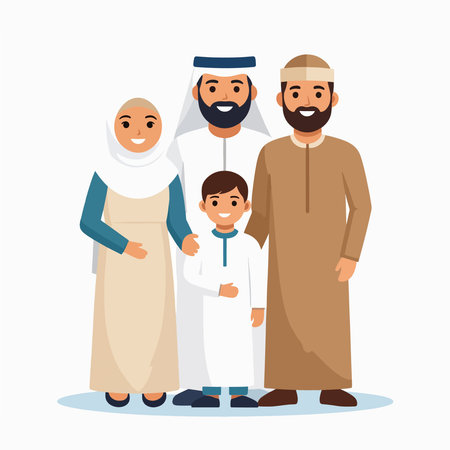 People Family illustration shows a joyful Arab family in traditional attireのイラスト素材
