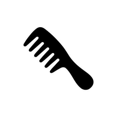 Comb silhouette illustration shows a black curved comb on a white background suitable for grooming...